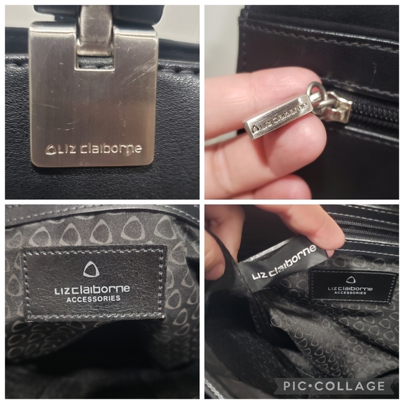 Liz Claiborne Black Leather And Nylon Shoulder Purse - Picture 4 of 11